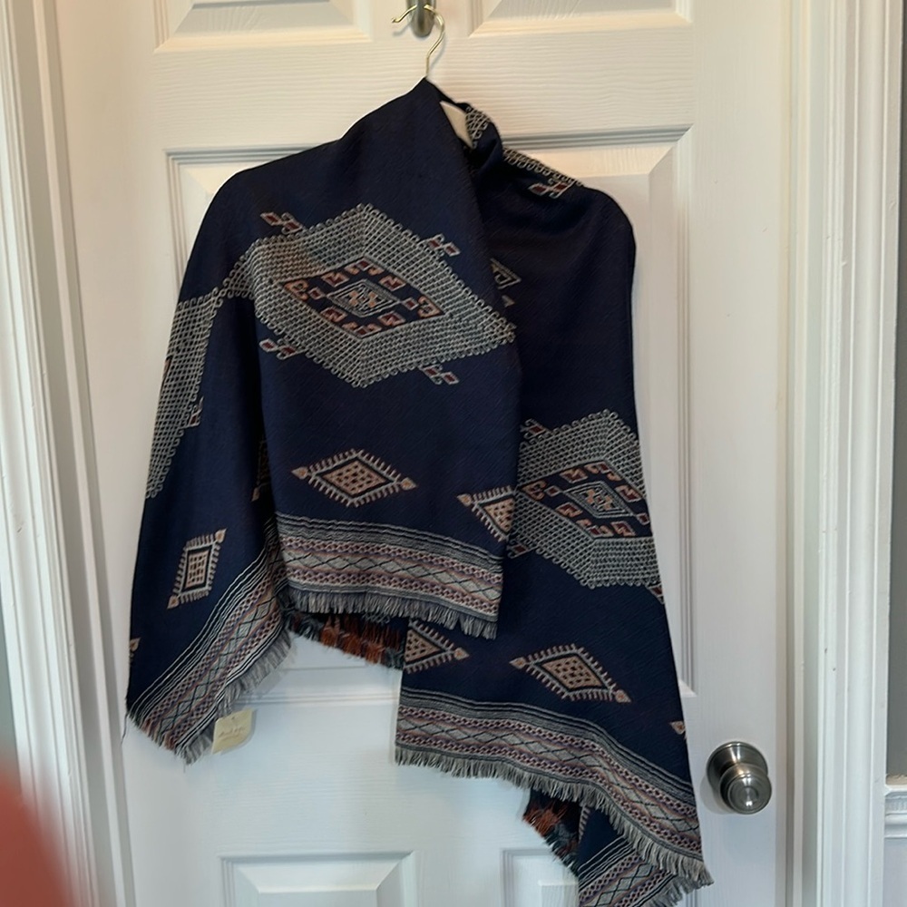 NWT Blue wrap scarf from Alter’d State Navy 58x58 fringe trim acrylic